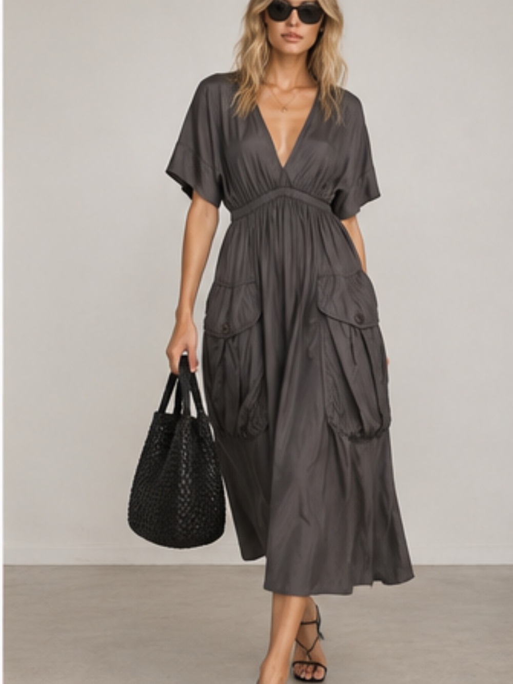 Scanlan & Theodore V Neck Midi Dress 6